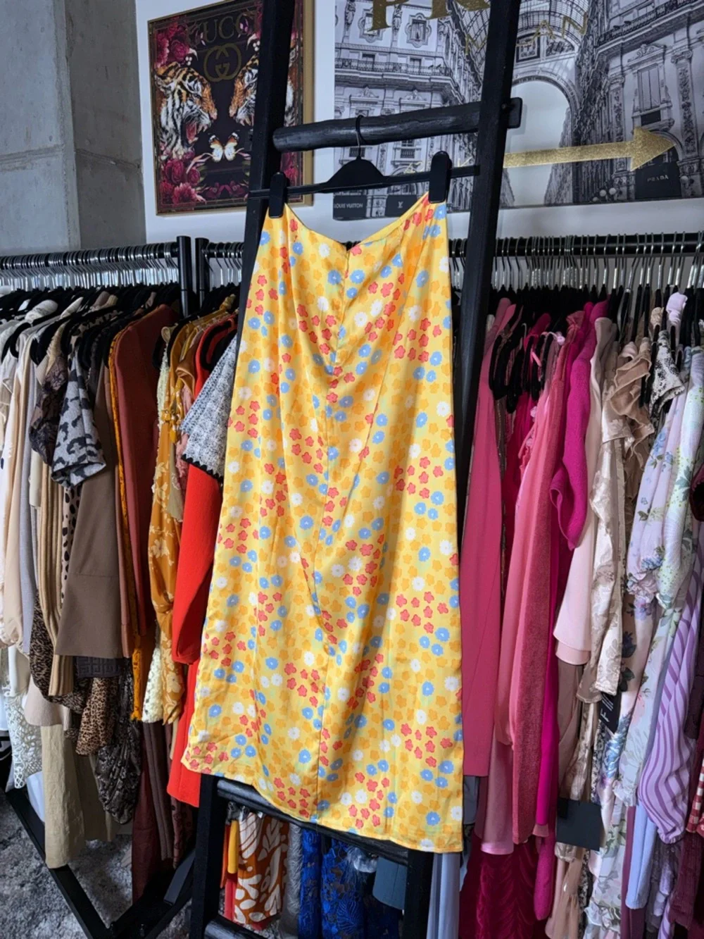 Sabo Yumee Azalea Tropical Yellow Floral Skirt Set Halter Top Midi Skirt New NWT